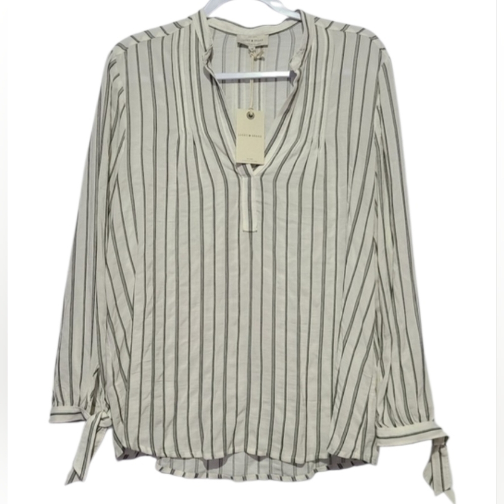 Lucky Brand Striped V-Neck Blouse NWT Women’s M Lightweight Long Sleeve Casual